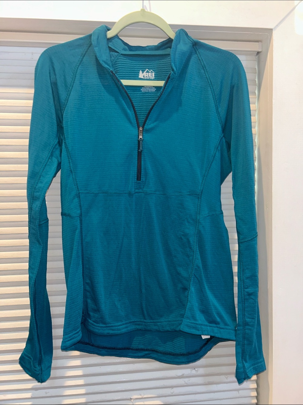 REI Co-op Half Zip Base Layer Top Womens M Teal Grid Fleece Hiking Pullover